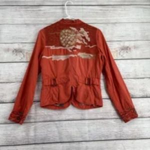 Da-Nang Silk Military Jacket Embroidered Sunset Moon Women's Size S Pink RARE